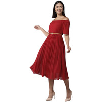 Aarika Women's Georgette Skater Knee-Length Dress (Sp-Md-W-2718_Maroon