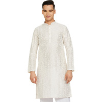 Be Active Men's Traditional Embroidered Lucknowi Full Sleeves Kurta || Cotton Kurta For Men || Men Kurta For Wedding || Kurta For Men (Rfsk0013-Kr 1 M) White