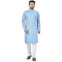 Be Active 100% Cotton Stylish Trendy Solid Pattern Full Sleeve Comfortable Men's Kurta Pyjama Set Gives Rich Look Rfsk0001_30_Set_Xxl Sky Blue