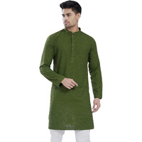 Divisive Men's Thread Embroidered Cotton Blend Only Slim Fit Kurta (Dkrt732_Xxl_Mehendi)