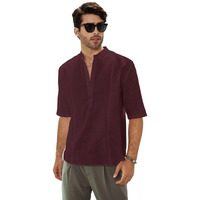Be Active Men's Solid 100% Cotton Short Kurta With Mandarin Collar || 3/4Th Sleeves Short Kurta For Men Cotton || Stylish Short Kurta || Short Kurta Men (Cpl0149-6-M) Maroon