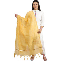 Fabme Silk Blend Women's Checkered Dupatta With Embellish Golden Border, Free Size