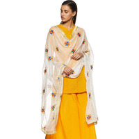 Weavers Villa Punjabi Hand Embroidery Phulkari Buty Work Faux Chiffon Dupatta, 2.25 Mtrs