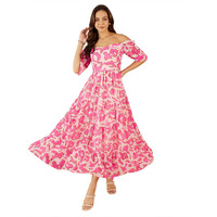 Rare Women's Polyester Fit And Flare Maxi Dress (Ep8120A_Pink
