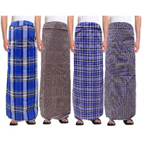 Weavers Villa Men's 100% Cotton Multicolored Unstiched Lungi (2 Mtrs) - Pack Of 4