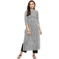 Idalia Black And White Dotted Stripes Straight Cotton Kurta For Women