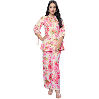 Greciilooks Rayon Floral Regular Fit Stylish Kurta Ethnic For Women | 3/4 Sleeve Co-Ord Set (Gl-W1938&Tr960_Pink_L)