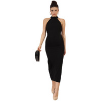 Kotty Women's Halter Neck Sleeveless Bodycon Midi Dress(Black,L)
