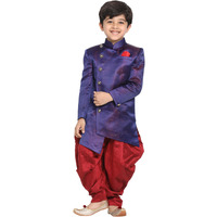 Jbn Creation Boys' Blue And Maroon Silk Blend Indowestern Sherwani And Dhoti Set (B246)