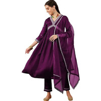 Lookmark Women's Embroidered Georgette Alia Cut Kurta Pant Dupatta Set - Trendy And Elegant Ethnic Wear For Women (Az-Lm-Og-Ks2111-S) Purple