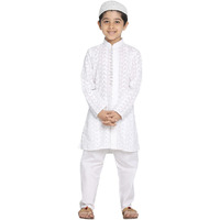 Vastramay Boys' Cotton Kurta Pyjama Set With Lucknowi Chikankari Embroidery & Muslim Cap  Ethnic Wear For Holi & Eid