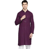 Jompers Mens Purple Chikankari Embroidered And Sequence Kurtas (Purple, M)