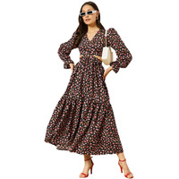 Kzully Women's Crepe A-Line Maxi Casual Dress (Sfs-2001-Black-Rose-L-Print_Black-Pink_L)