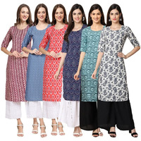 Pinkmint Women's Crepe Digital Print Straight Kurta [Pack Of 6](Mv-347-367-346-375-378-357-L)