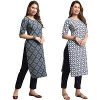 Pinkmint Women's Crepe Kurta Pant Set Kurta Set Regular Wear Kurta Pant(Pack Of 2) Blue