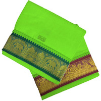 Prakasam Cotton Mens Panchakacham 9X5 Unbleached Cotton Colour Dhoti + Towel Set (Parrot Green)