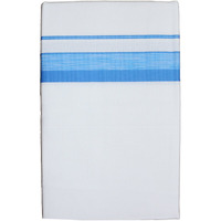 Prakasam Cotton Mens White Single Poly Cotton Dhoti With Fancy Border (1.28X2.00 Mtrs) (Gold Star) (Blue)