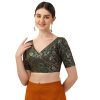Oomph! Jacquard Green Readymade Blouse For Women - Rbbl290S