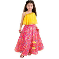 Pspeaches Polyester Girls Coral Yellow Ready To Wear Readymade Lehenga Choli (Orange-3-4Y), 3-4 Years