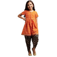 Pspeaches Girl's Cotton Dhoti Set (Dh-Orangedobby-2-3Y_Orange