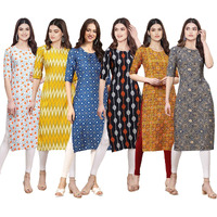 Pinkmint Women's Crepe Digital Print Straight Kurta [Pack Of 6] (Cke-334-329-353-330-333-341-S)