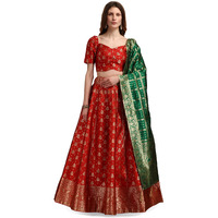 Purvaja Women's Jacquard Semi-Stitched Lehenga Choli (Trisha-Red_Red_Free Size)