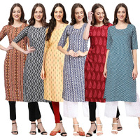 Pinkmint Women's Crepe Digital Print Straight Kurta [Pack Of 6] (Ccp-344-336-360-348-337-351-Xxl)