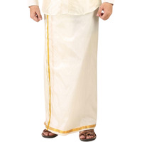 Prakasam Cotton Mens Silk Wedding Asha (Polyester Blended) Cream Colour Dhoti Double Dhoti (1.30X3.60 Mtrs)-(Border Size -1 Inch-50K)