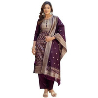 Sanisa Women's Silk Blend Weaving With Embroidery And Sequins Work Straight Kurta With Pant And Dupatta Set (241Kbd2542N-Xxl_Wine)
