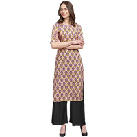 Pinkmint Women's Beige Color Kurta And Black Palazzo Set (530332-Black Palazzo_L)
