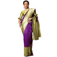 Satrani Women's Poly Silk Jacquard Saree With Unstitched Blouse Piece(2976S123N_Purple & Lime Green)