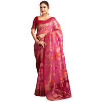 Satrani Women's Organza Banarasi Jacquard Saree With Unstitched Blouse Piece (3926S171N_Light Pink & Red)