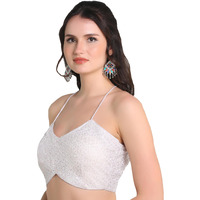 Pujia Mills Women's Net Solid Sleeveless Regular Trending Western Blouse In 2025 (Ar 1402 White Pm 38