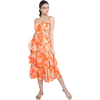 Purvaja Womens Layered Below Knee Length Dress (Floe-024_Orange_Medium)
