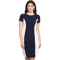 Purvaja Womens Bodycon Knee Length Dress(Lucy-111-Wh-Bu_Blue_Small)