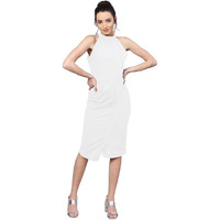 Shasmi Women's Comfortable White Halter Neck Sleeveless Solid Midi Bodycon Casual Western Stylish Dress For Womens/Midi Dress For Girls (Shree Midi 14 White L)
