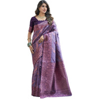 Satrani Women's Banarasi Jacquard Kanjivaram Silk Blend Saree With Unstitched Blouse Piece (3756S166N_Mauve & Deep Purple)