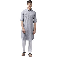 See Designs Men's Light Grey Regular Pure Cotton Pathani Printed Men's Kurta - Sdpkt_1170S