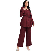 Tadkee Women's Solid Color Casual Long Sleeve Top And Pant Co-Ord Set With Pockets | Co Ord Set For Women | Kurta Set For Women (Fn-Sugar-Full-Pocket-127-Maroon-S)