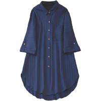 Shasmi Women's Navy Blue Solid Color Woven Long Sleeve Shirt Dress With Button Cuff, Business Casual (Dress 160 N Blue-2Xl)