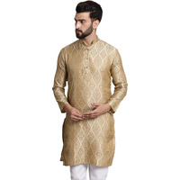 Sojanya (Since 1958 Men's Silk Blend Beige Color Self Design Only Long Kurta
