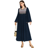 Tadkee Women's Geometric Pattern V-Neck Bell Sleeve One Piece Dress (Fn-V-Flared-One-Piece-126-Teal-L)