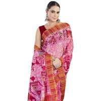 Tamaira Fashion Women's Warli Printed Pure Cotton Mulmul Saree Without Blouse Piece(Ab38_Pink)