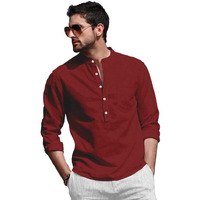 Be Active Men's Solid 100% Cotton Short Kurta With Mandarin Collar || Short Kurta For Men Cotton || Stylish Short Kurta || Short Kurta Men (Rf0003 8-L...) Maroon
