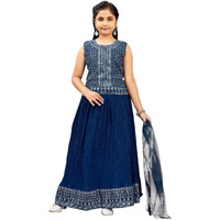 Aarika Girls Ethnic Wear Teal Blue Colour Mirror Embroidery Georgette Lehenga Choli Set (4-10 Years)