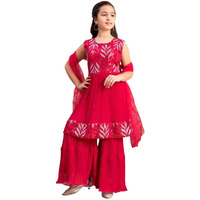 Aarika Girls Ethnic Wear Rani Colour Sequin Thread Embroidery Georgette Kurti Sharara Set (4-15 Years)
