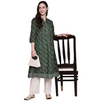 Anubhutee Women's Cotton Green Ethnic Motifs Printed A-Line Kurta