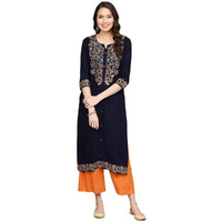 Anubhutee Women's Rayon Blue Thread Work Paisley Embroidered Straight Kurta