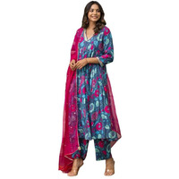 Pinkmint Women Cotton Blend Floral Printed Kurta With Pant & Dupatta