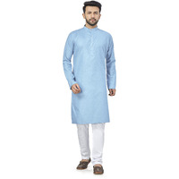 Be Active Men's Cotton Checkered Regular Fit Kurta (Rfsk0001 30-1- Blue-1_Xxl)